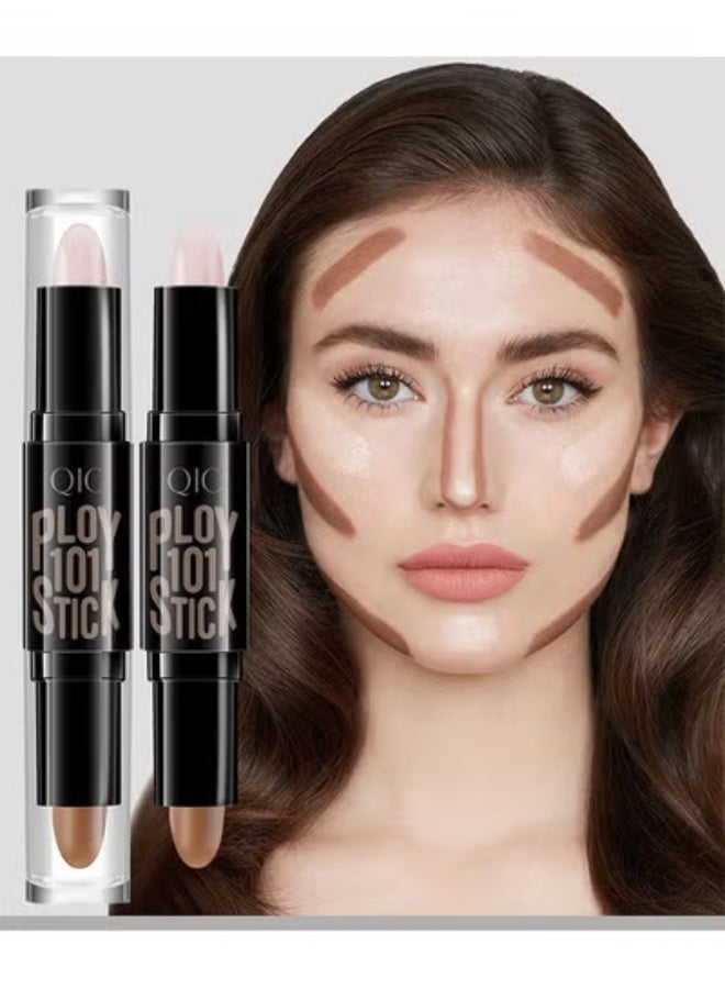 QIC Dual-End Highlighter Makeup Stick Contour Stick, Cream Contour Bronzer Sticks, Waterproof Face Concealer Pen for Body Face Brighten Facial Shade, Create 3D Makeup - Image 3